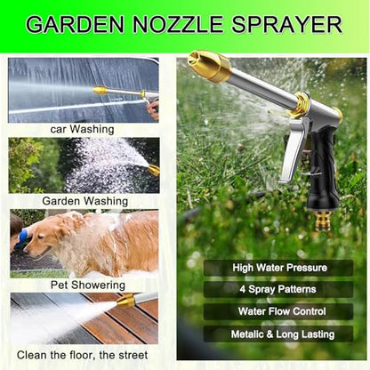Heavy garden hose nozzle - adjustable spray mode high-pressure rotary spray gun, brass nozzle, anti slip grip and quick connector, suitable for lawn, plants, car washing, pets - size: 8.8*5.5*1.4