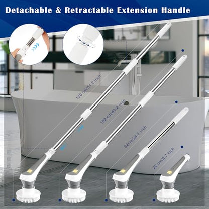 Electric Spin Scrubber, 2023 New Cordless Electric Shower Scrubber with 7 Replaceable Brush Heads & 3 Adjustable Extension Handles, IPX8 Waterproof High Speed Power Cleaning Brush for Bahroom, Kitchen