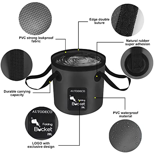 2 Pack Collapsible Bucket 5 Gallon Container Folding Water Bucket Portable Wash Basin for Outdoor Travelling Camping Fishing Gardening Car Washing 20L - color: Black