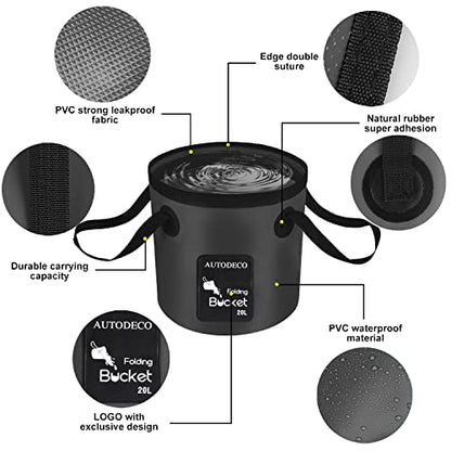 Collapsible Bucket 5 Gallon Container Folding Water Bucket Portable Wash Basin 20L - color: Black