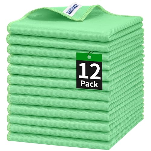Microfiber Cleaning Cloth, 12 Pack Window Glasses Cleaning Cloth, Reusable Lint-Free Streak Free Polishing Cloth Wipes for Stainless Steel, Eyeglass, Mirror, Screen & Lense, Sage Green - color: Sage Green, size: 12" x 12"