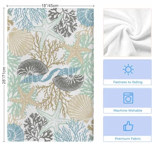Brown Coastal Kitchen Towels Set, Ultra Absorbent Dish Towels Quick Drying Microfiber Hand Towel Decorative Large Teal Grey Sea Coral Starfish Nautical Tea Towel Dishcloths for Kitchen 18"x28" - color: Blue, Gray, size: 1 Pack