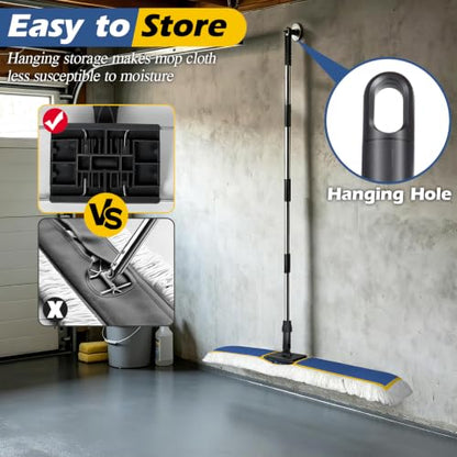 MASTERTOP 40" Commercial Dust Mop for Floor Cleaning, Heavy Duty Flat Mop | Industrial 64" Long Handle Push Broom with 2 Cotton Pads for Hardwood, Tile, Laminate, Concrete, Warehouse & Gym Cleaning - color: Blue(40"*8.3")