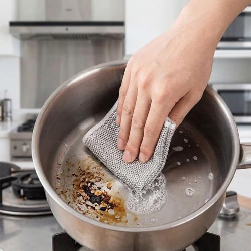 5 Pack Multipurpose Wire Dishcloths, Non Scratch Reusable Metal Cleaning Cloths for Kitchen Cookware, Cooktop and Household Use