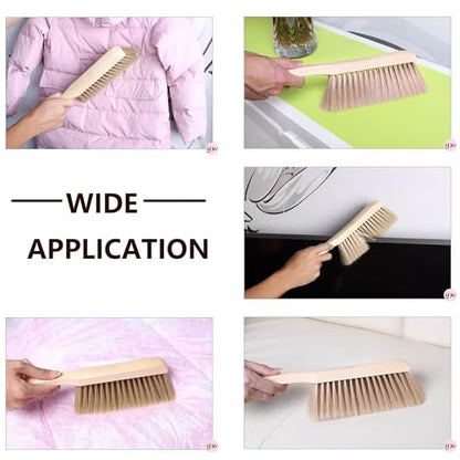 Wooden Bench Brush with Soft Bristles – 2 Pack Wide Table & Counter Dusting Brush for Cleaning Crumbs, Lint, Clothing, Furniture, Kitchen Surfaces & Workbenche - color: Brown,beige