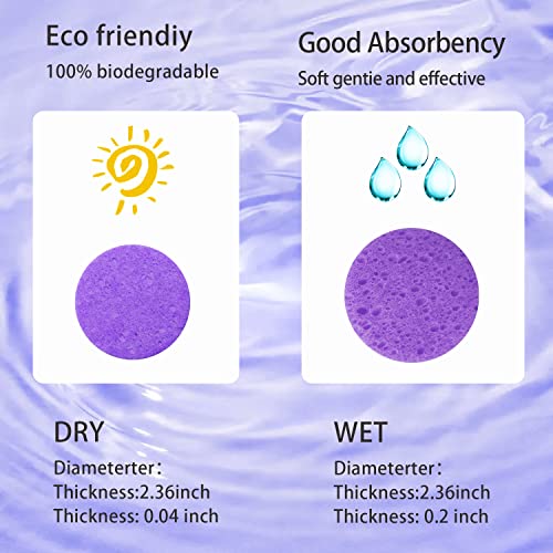 50-Count Facial Sponges Compressed Natural Cellulose Sponge Round Shape Face Sponge for Face Cleansing Exfoliating and Makeup Removal, Purple - color: 50- Pack Purple