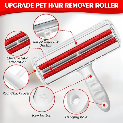 Self-Cleaning Pet Hair Remover Roller for Furniture, Reusable Lint Roller and Dog/Cat, Carpet, Clothing - Portable Multi Surface Fur Removal