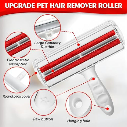 Self-Cleaning Pet Hair Remover Roller for Furniture, Reusable Lint Roller and Dog/Cat, Carpet, Clothing - Portable Multi Surface Fur Removal