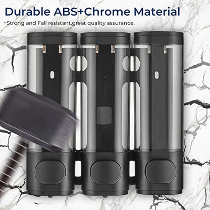 Pollock Shampoo and Conditioner Dispenser Wall Mounted, Shower Soap Dispenser 2 Chamber No Drill, Shampoo Dispenser for Shower, Body Wash Dispenser for Bathroom, Large Capacity, (Black 3 Chamber) - color: Black 3 Chamber