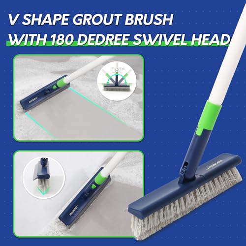 BOOMJOY 4 in 1 Shower Cleaning Brush, 58" Extendable Tub and Tile Scrubber Set, Grout Brush with Long Handle, Shower Tile Floor Scrubber for Cleaning Baseboard Bathroom Toilet Kitchen