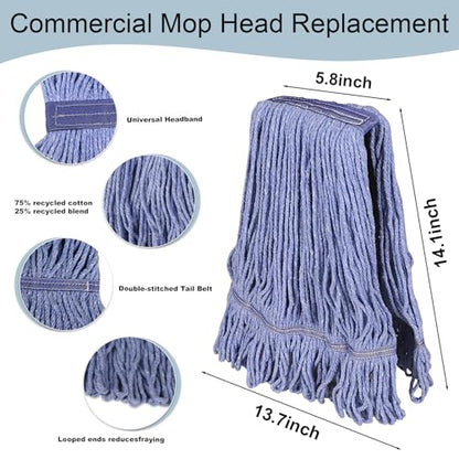 JERIA 16 Pack Heavy Duty Mop Head Replacements,String Mop Head for Commercial,Used for Home,Office and Kitchen,Washable,Reusable Mop - size: 16 Pack