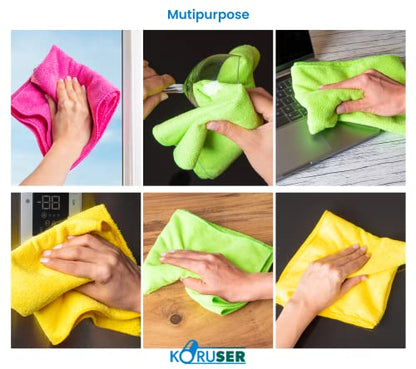 Microfiber Cleaning Cloths - Reusable and Washable - Multi Purpose Indoor/Outdoor Cleaning/Dusting/Polishing on Kitchen/Bathroom/Auto Surfaces (12 Pack/High Grammage)