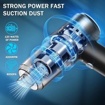 Mini Vacuum Cleaner for,2 in 1 Keyboard Vacuum Cleaner Wireless Handheld,Car Vacuum with Brushless Motor High Power 120W Rechargeable Easy to Clean Car Interior (Black)