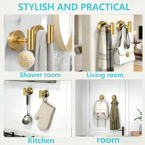 4 Pack Suction Cup Hooks Strong Towel Shower Storage Gold Wall Twist Tight Suction Hooks for Wash Wreath Hanger Loofah - color: Gold