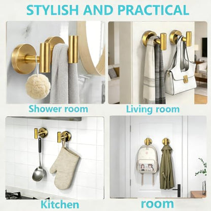 4 Pack Suction Cup Hooks Strong Towel Shower Storage Gold Wall Twist Tight Suction Hooks for Wash Wreath Hanger Loofah - color: Gold