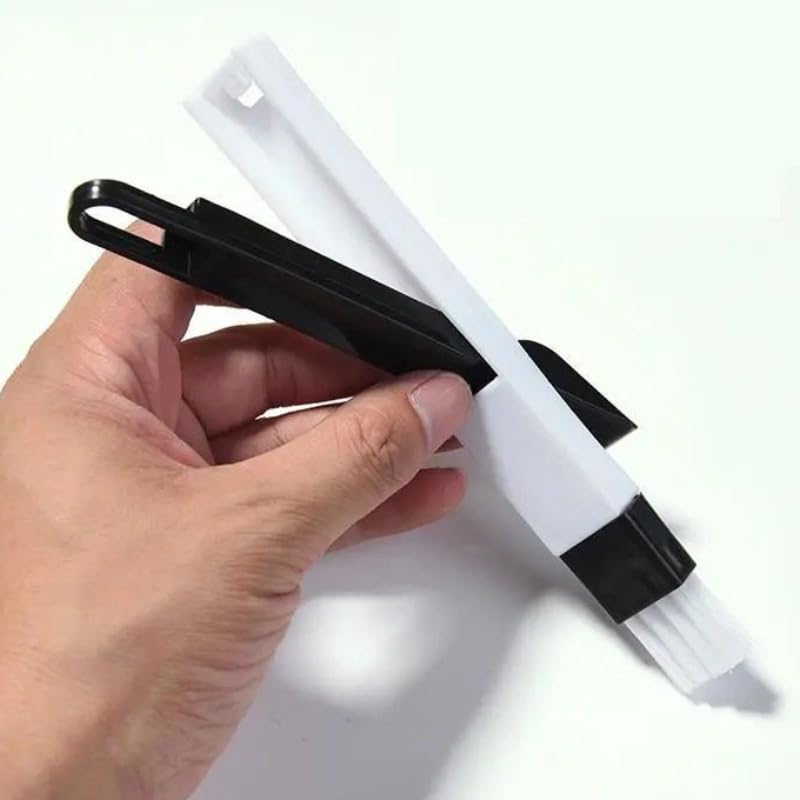 Window Groove Cleaning Brush with Small Dustpan, 2-in-1 Handheld Track Cleaner for Sliding Door Window Gaps Corner and Keyboards, Black and White