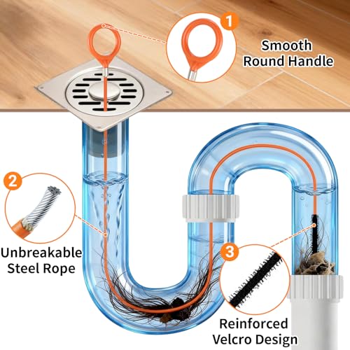 8 Pack Snake Drain Hair Removal Tool, 32" Drain Snake (2pcs), 18/24/28" drain hair remover, Drain Clog Remover Tool Set for Toilet, Kitchen Sink, Bathroom Tub, Sewer