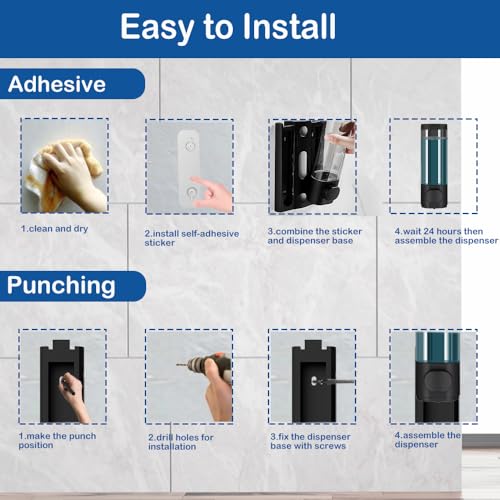 Wall Mounted Hand Soap Dispenser, 1 Chamber, 10oz/300ml Single Black Shampoo and Conditioner Dispenser, Bathroom Shower Dispenser Gel Container Dispenser and Organizer for Bathroom Kitchen Hotel - color: Black