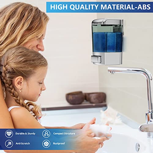 SVAVO Wall Mounted Soap Dispenser Kitchen Bathroom Manual Soap Dispenser Refillable Hand soap Dispenser for Liquid Contianers Shampoo Gel Chamber for Household Commerical 23.7oz (700ml) ABS - color: Chrome&clarity Brown