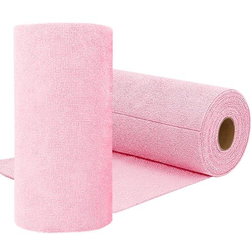 Niurewan Microfiber Cleaning Cloth Roll,75 Pack Reusable Tear Away Microfiber Towels,Ultra Absorbent Dish Rags for Car,Home,Garage or Shop (Pink) - color: Pink
