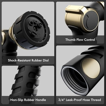 RESTMO Heavy Duty Hose Nozzle, Metal Garden Water Hose Sprayer with 7 Watering Patterns, Thumb Control, On Off Valve, High Pressure Nozzle Sprayer for Watering Plants, Car and Pet Washing, Bronze - color: Bronze