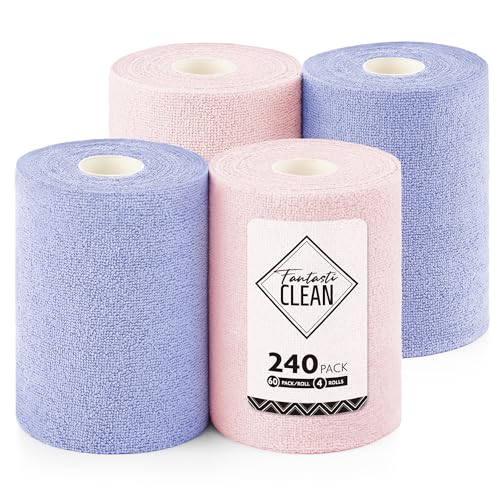 Fantasticlean Microfiber Cleaning Cloth Roll 4 Rolls 240 Pack, Tear Away Paperless Towels, 8" x 8", Reusable Washable Rags, House Kitchen, Pet, Office, Indoor Outdoor, Portable (2Pink 2Light-Purple) - color: 2pink 2light-purple