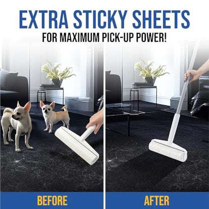 Large Lint Roller with Long Handle – 9.45" Heavy Duty Giant Lint Rollers for Pet Hair – Sticky Roller with Extendable Handle and Refills for Floor, Furniture, Couch, Carpet - size: Large Roller - 9.45" - 450 Sheets