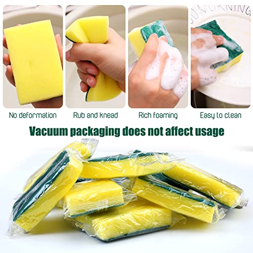 Tanlade 120 Pcs Individually Wrapped Sponge Dishwashing Sponge Bulk Non Scratch Scrub Sponges Kitchen Scouring Pad for Household Cleaning Rental Dishes Hotel Apartment Car (Yellow,Green) - color: Yellow, Green