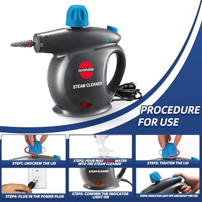 Handheld Steam Cleaner, Pressurized Multi-Surface Steam Shot with 13 Accessories, Safety Lock, Steamer for Cleaning Floor, Upholstery, Grout, Windows, Couch and Car, Grey - color: Grey