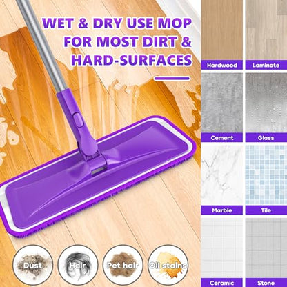 Microfiber Mops for Floor Cleaning - BPAWA Flat Floor Mop with 8 Reusable Washable Mop Pads fit for Swiffer Powermop Kitchen Wet Dry Dust Mop for Hardwood Laminate Wood Tile Ceramic Vinyl Wall Floors
