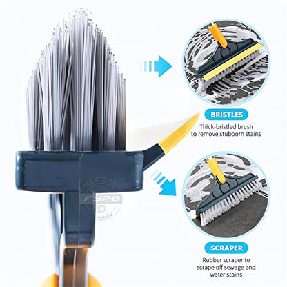 2 in 1 Cleaning Scrub Brush with Long Handle Heavy Duty - 2023 New Shower Powerful Brush and Scraper 2-in-1 Cleaning Tool with Soft Scraper Squeegee, V-Shaped Bristles Scrubber Deck Brush (Green) - color: Green