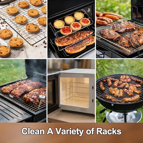 12 Pack Oven Rack Cleaning Bags, Large Sizes (23.62*35.43 in/19.69*27.56 in), 6 Heavy Duty Reusable PE Bags for Deep Soaking BBQ Racks Grill Grates, with 3 Pairs of Long Rubber Gloves, 3 Brushes