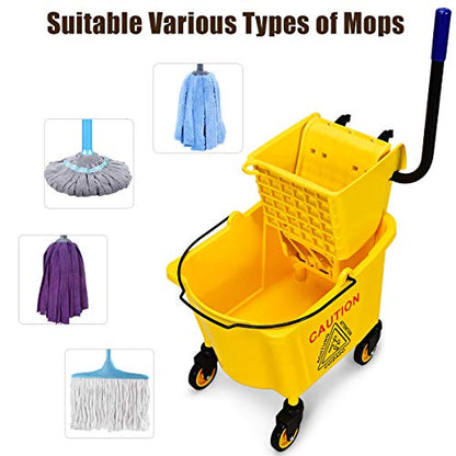 Goplus Commercial Mop Bucket with Wringer, Household Portable Mop Bucket, Ideal for Household and Public Places Floor, 26 Quart Capacity, Yellow (26 Quart) - size: 26 Quart