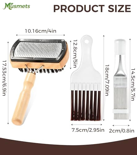 3PCS Air Conditioner Fin Comb Set, Double-Sided AC Coil Cleaning Brush, Metal Fin Comb & Mini Split Brush Kit Compatible with Refrigerator/Evaporator/Window AC Units