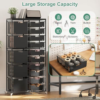 EasyPAG Rolling Storage Cart With 15 Drawers, Metal Craft Organizers And Storage Cart With Wood Tabletop, 30 Lbs Capacity Per Drawer For Home Office Classroom And Dorm, Black - size: 15 Drawers