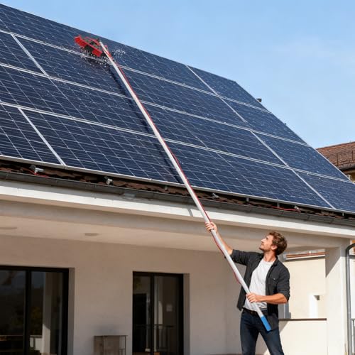 Solar Panel Cleaning Kit, 13 Inch Brush Head & 32 FT, 65 FT Hose with Faucet Connector, 180° Rotating Window Cleaning System for Roof, Caravan, Truck, and Outdoor Use(26.25ft/8m)