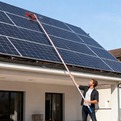 Solar Panel Cleaning Kit, 13 Inch Brush Head & 32 FT, 65 FT Hose with Faucet Connector, 180° Rotating Window Cleaning System for Roof, Caravan, Truck, and Outdoor Use(26.25ft/8m)