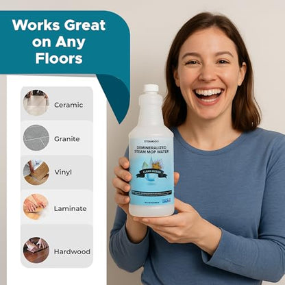 Steam & Go Demineralized Water for Steam Mop – Clean Ocean Scent, 32 oz (Pack of 6) | Scented Floor Cleaner Solution, Ready-to-Use, Compatible with Any Steam Cleaner - size: 32 Fl Oz (Pack of 6)