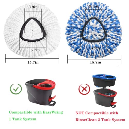 4 Pack Mop Replacement Heads for O-Ceda Mop Replace Head EasyWrin Spin Mop Heads Replacements, Microfiber Spin Mop Refills, Machine Washable and Easy-to-Replace (1-Tank System) - color: #3 White，blue