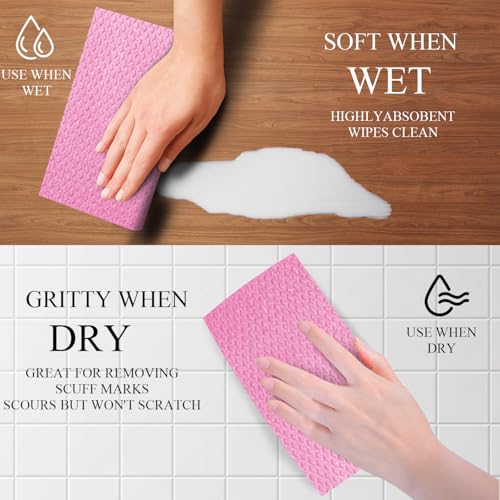 6 Packs Swedish Kitchen Dish Cloths - Reusable Paper Towels for Counters & Dishes - Eco-Friendly Cellulose Sponge Cloth (Pink) - color: P-pink