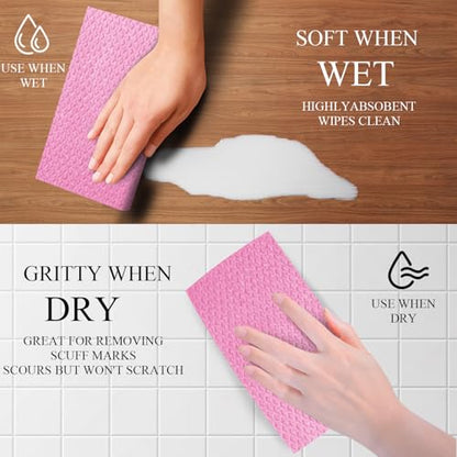 6 Packs Swedish Kitchen Dish Cloths - Reusable Paper Towels for Counters & Dishes - Eco-Friendly Cellulose Sponge Cloth (Pink) - color: P-pink