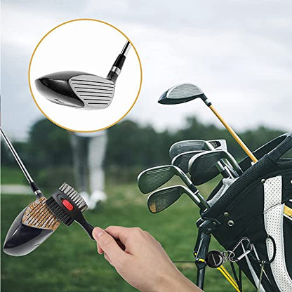 THIODOON 2 Pack Golf Club Brushes and Groove Cleaner 2 ft Retractable Zipline Carabiner Golf Brush Head with Retractable Spike Comfortable Grip Golf Club Cleaner - color: 2pcs Black & Red
