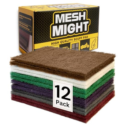 12-Pack 6"x9" Non-Woven Scuff Pads Multi Pack- Aluminum Oxide Abrasive for Scouring, Sanding, Paint Primer Prep - Automotive, Auto Body, Woodworking, Surface Preparation (Multi) - color: Multi