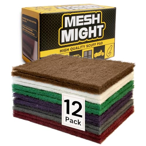 12-Pack 6"x9" Non-Woven Scuff Pads Multi Pack- Aluminum Oxide Abrasive for Scouring, Sanding, Paint Primer Prep - Automotive, Auto Body, Woodworking, Surface Preparation (Multi) - color: Multi