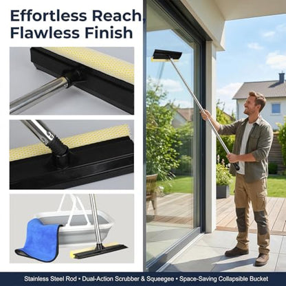 2 in 1 Car Window Squeegee and Collapsible Bucket Set,Long Handle,Gray - color: Gray
