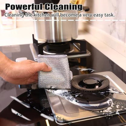 Navona 30 Pcs New Upgrade Steel Wire Dishcloth,Double-Layer Steel Wire Cleaning Cloth,Powerful Cleaning Non-Scratch Wire Dishcloth Rag for Cookware, Sinks, Dishes, Stove Tops - color: 30-pack（double Layer）