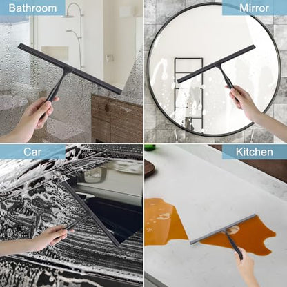 LUXEAR Shower Squeegee, 12-Inch Squeegee for Shower Glass Door, All-Purpose Stainless Steel Squeegee for Bathroom, Shower Doors, Mirrors, Tiles and Car Windows Shower Glass Cleaner with Wall Hanger