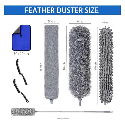 7 Pcs Microfiber Feather Duster with 100-inch Telescopic Extendable Pole, Washable and Reusable Cobweb Duster Kit, Dusters for Cleaning High Ceiling,Fan,Furniture,Blinds - color: 7pcs