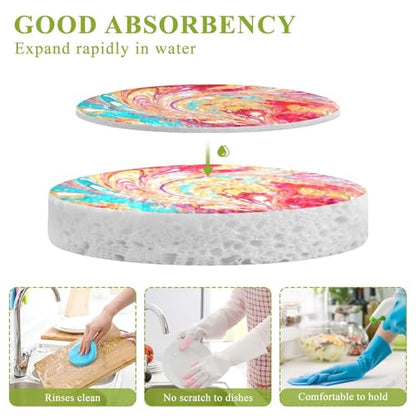 YETTASBIN Marble 3PCS Wood Pulp Scrub Sponges, Reusable Absorbent Household Cleaning Sponge Non-Scratch Kitchen Dish Sponges, Multi-Surface Safe Scrubber for Nonstick Pans, Pots