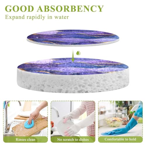 YETTASBIN Marble 3PCS Wood Pulp Scrub Sponges, Reusable Absorbent Household Cleaning Sponge Non-Scratch Kitchen Dish Sponges, Multi-Surface Safe Scrubber for Nonstick Pans, Pots